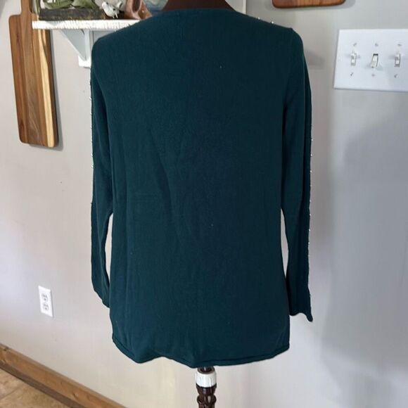 Soft surroundings crewneck pearl trimmed sweater womens size small green soft fe - Picture 5 of 10